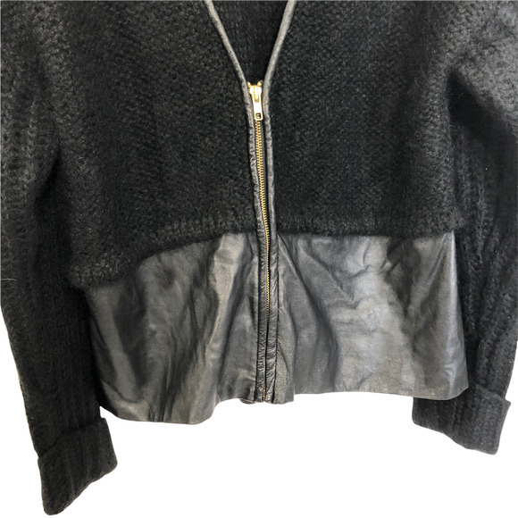 Malene Birger Mohair Sweater Black Faux Leather Trim Zip Front Cardigan - Picture 10 of 10